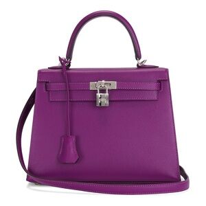 Elegant Purple Handbag H Anemone Epsom Leather PHW Kelly Sellier 28 RARE COLOR